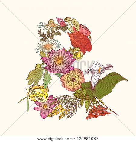 Ampersand Symbol. Alphabet Of Flowers.