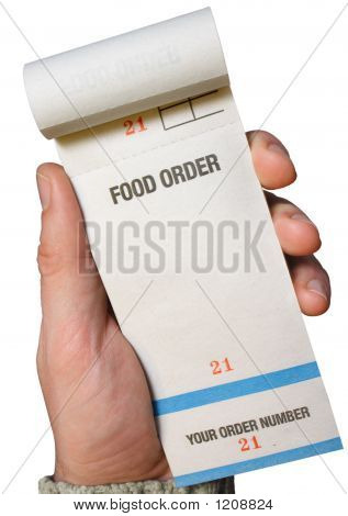 Tenendo un Pad di ordine alimentare, pronto per l'ordine.