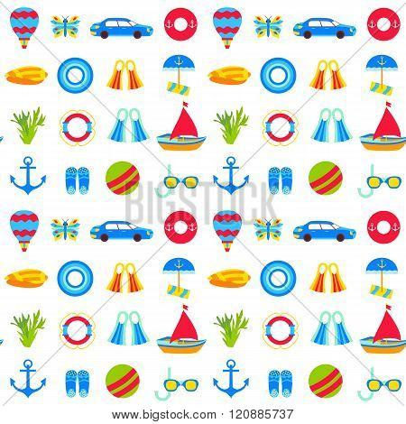 Summer Marine Seamless Pattern Over White