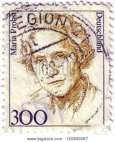 Germany - Circa 1987: Stamp Printed In Germany Shows Portrait Of Maria Probst, Politician, Circa 198