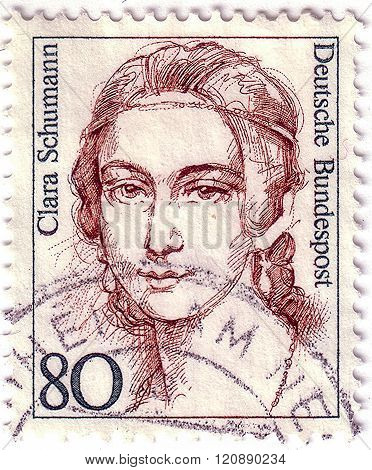 Germany - Circa 1986: A Postage Stamp Of Germany Shows Portrait Of Clara Schumann (1819 - 1896, Pian