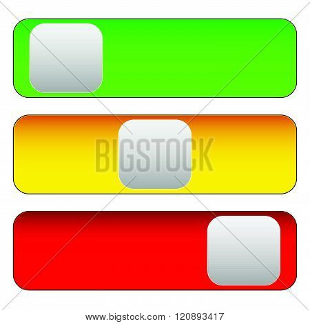 Horizontal Power Button Sliders In 3 States Without Icons.