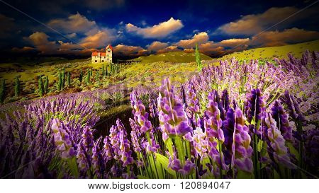 Castle towering 9ver lavender fields