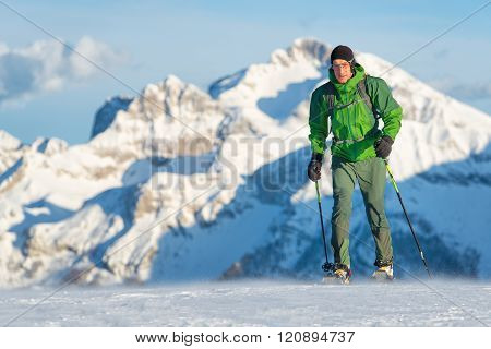 Train In The Mountains. Beautiul Frame For Workout In A Winter Day.
