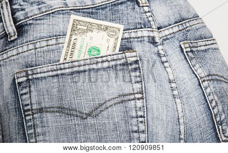 Money, The Note Of One Dollar, In A Hip-pocket Of Blue Jeans