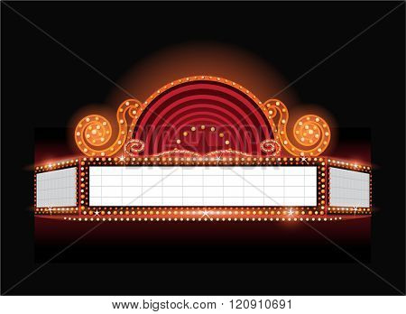 Brightly vector theater glowing retro cinema neon sign