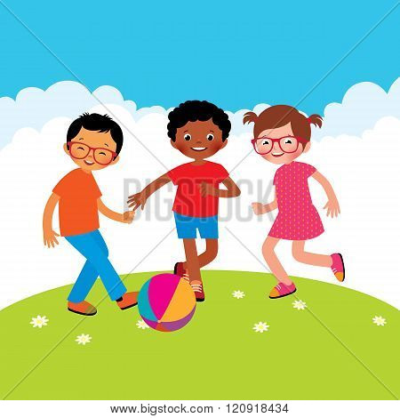 Group Of Kids Playing With A Ball