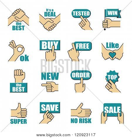 Hands gesticulate business related matters. Vector illustration. 