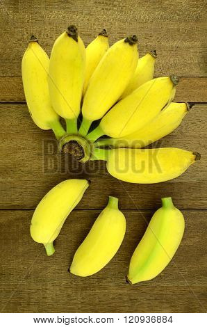 Cultivated Banana (musa Sapientum Linn.) On Natural Wood Background.