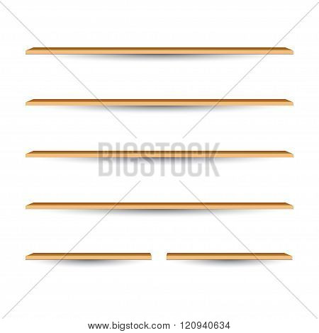 Wooden shelves on white background