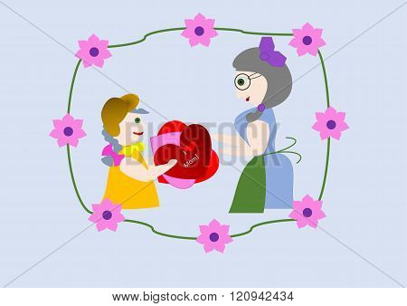 a girl congratulates her beloved mom by giving a heart