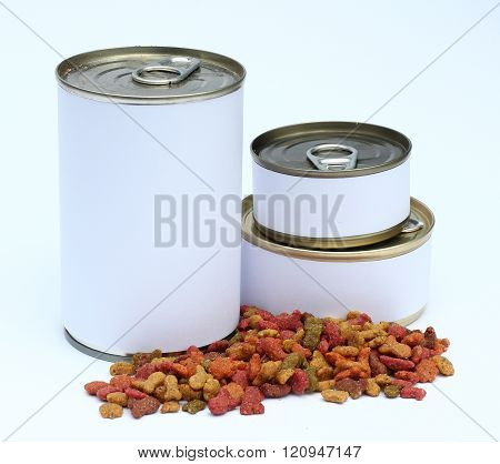 A set of can and dried cats/dogs food with label ready for new graphic design