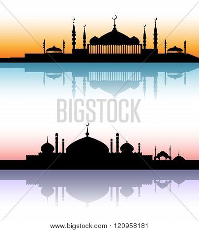 Mosque architecture silhouettes sunset cityscapes