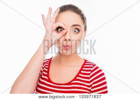 Close Up Photo Of Comic Young Girl With Funny Face