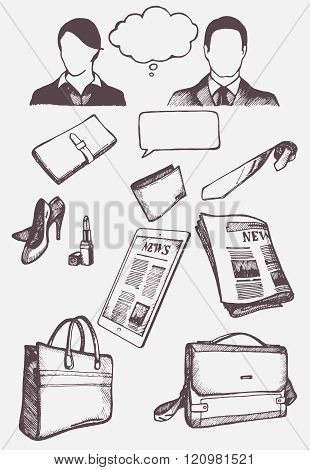 Set of hand drawn objects for business people.