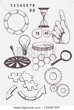 Set of hand drawn  business elements.