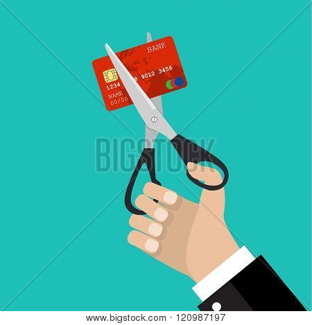 businessman hand hold scissors cutting credit card
