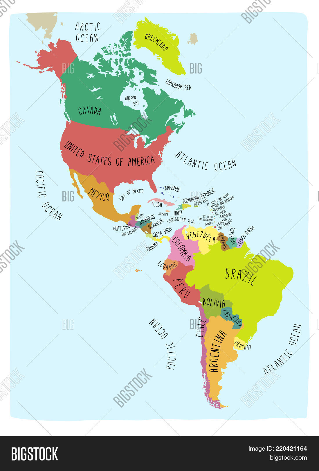 hand drawn vector map of north america colorful cartoon style cartography of north america including
