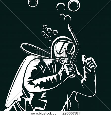 Silhouette of a diver. vector illustration, 2d