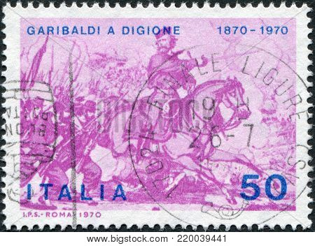 ITALY - CIRCA 1970: A stamp printed in Italy, shows the Garibaldi at Battle of Dijon, circa 1970