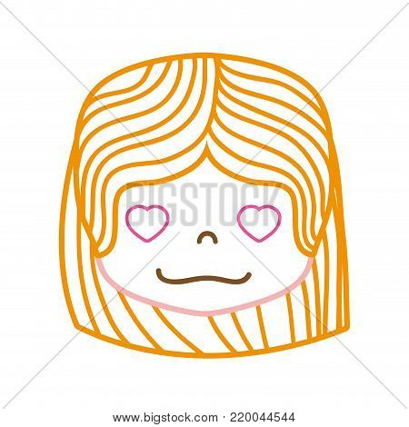 Color Line Girl Head With Hairstyle And In Love Face