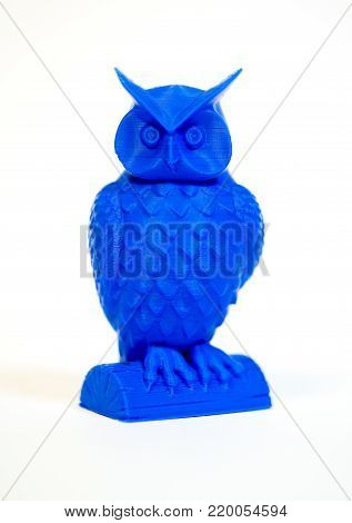 Abstract object of blue color printed by 3d printer isolated on white background. Fused deposition modeling, FDM. Progressive modern additive technology. Concept of 4.0 industrial revolution