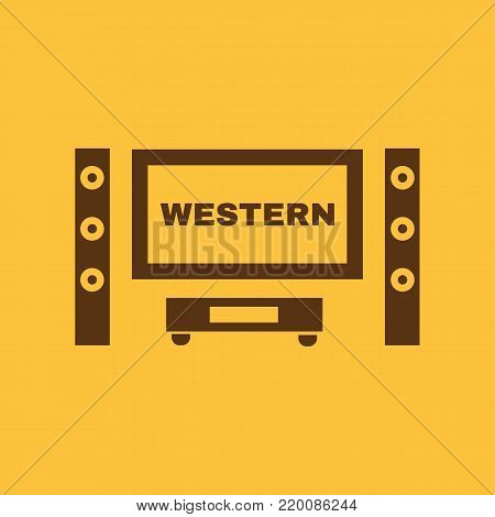 Western movie icon. TV and Home theater, cinema symbol. Flat design. Stock - Vector illustration