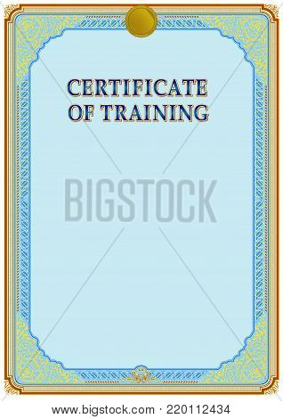 Vintage certificate of traning blank template. Colorful design with hard floral elements around text area. It can be use for official award or honored papers