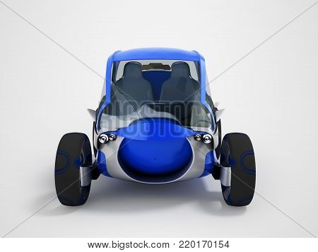Modern electric car blue front 3d render on gray background