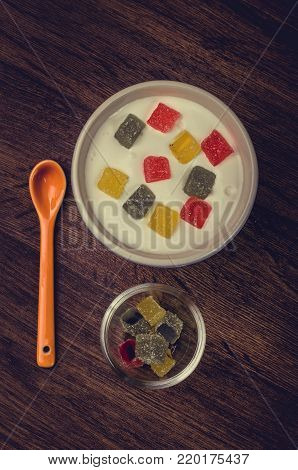 Sweet meal from milk.food concept at the litchen