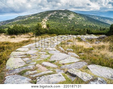 Mountain hiking trails in Krkonose or Giant Mountains, Czechia