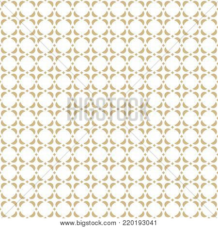 Abstract geometric seamless pattern. Golden ornamental texture, asian motif. Rounded shapes, circles, squares, repeat tiles. Elegant luxury background. Subtle gold and white ornament. - Stock vector