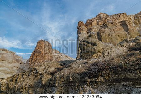 Beautiful mountain canyon in the desert. Boszhira in Ustyurt plateau, Kazakhstan.