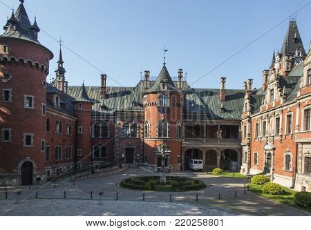 Palace in Plawniowice - old landmark in Poland. Upper Silesia region.