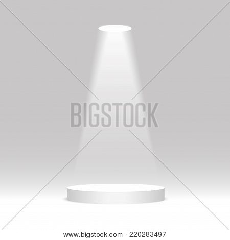White round podium. Pedestal, scene, spotlight. Vector illustration