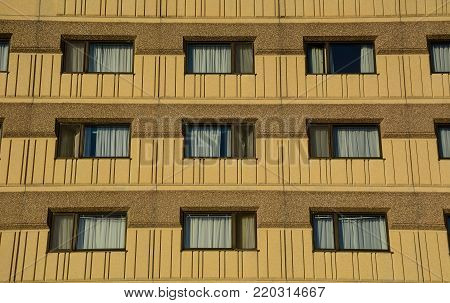 Vyborg, Russia - Oct 5, 2016. Details of an old hotel at downtown in Vyborg, Russia. Vyborg is 174km northwest of St Petersburg, and just 30km from the Finnish border.