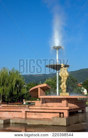 SAPAREVA BANYA, BULGARIA- AUGUST 13, 2013: The geyser with hot water in Spa Resort of Sapareva Banya, Bulgaria