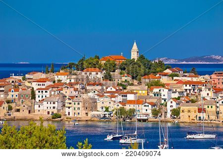Adriatic tourist destination of Primosten skyline view, Dalmatia region of Croatia