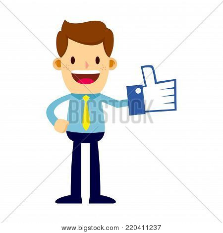 Vector stock of a happy businessman with thumbs up or like foam hand