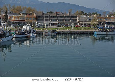 KERAMOTI, GREECE - APRIL 4, 2016:  Amazing view of Port of village of Keramoti, East Macedonia and Thrace, Greece
