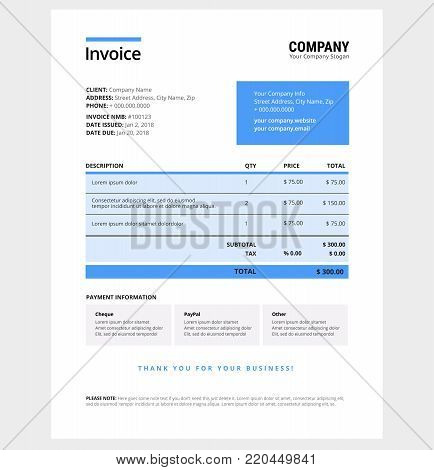 Blue invoice template design - vector layout