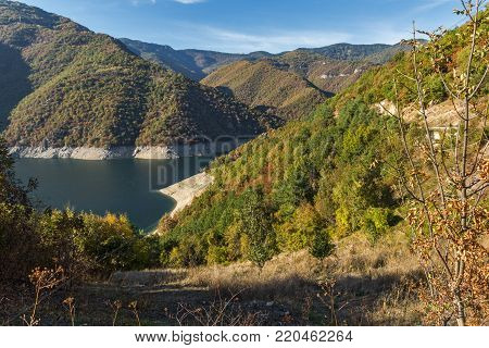 Amazing Autumn landscape of Meander of Vacha (Antonivanovtsy) Reservoir, Rhodopes Mountain, Bulgaria