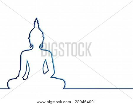 Silhouette of sitting Buddha on white background. Vector illustration. Indian, Buddhism, Spiritual concept background