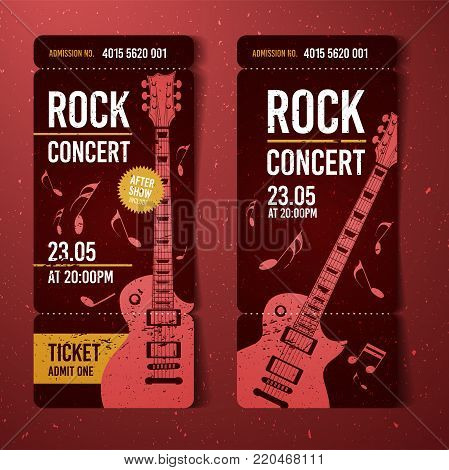 vector illustration red rock concert festival ticket design template with guitar and cool splash effects in the background