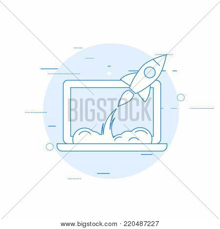 Launch of new business or sturtup - rocket starts from laptop