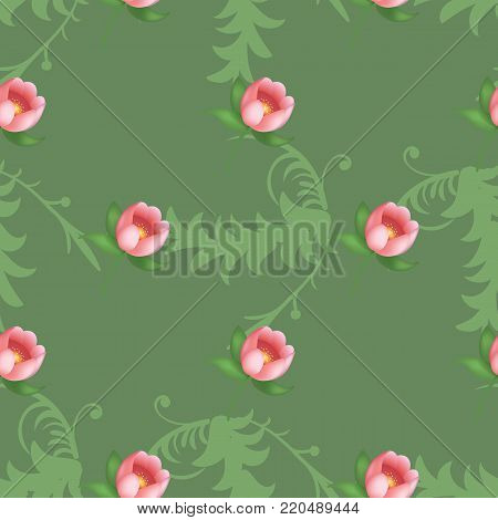 Shabby chic vintage tulips vintage seamless pattern, classic chintz floral repeat background for web and print. Vector illustration