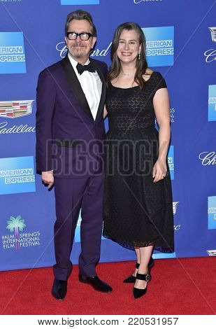 LOS ANGELES - JAN 02:  Gary Oldman and Gisele Schmidt arrives for the 2018 Palm Springs International Film Festival Awards Gala on January 2, 2018 in Palm Springs, CA                