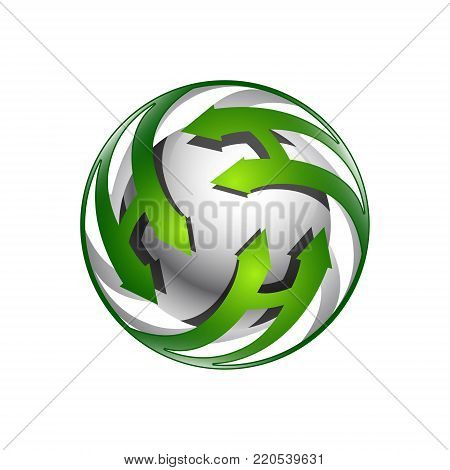 3d Abstract illustration green round letter H around ball Symbols Logo