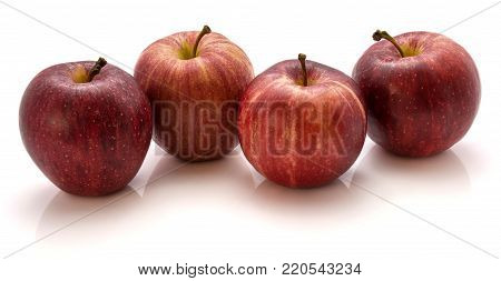 Four Gala apples isolated on white background