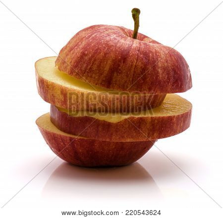 One sliced Gala apple isolated on white background